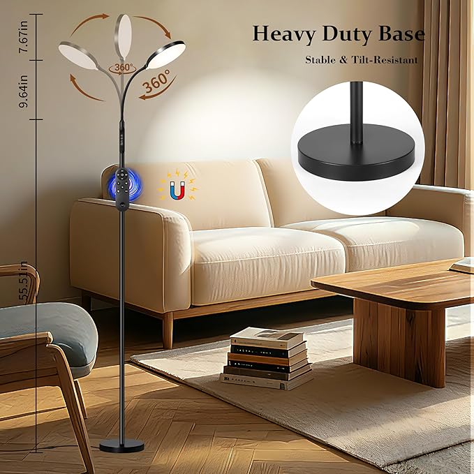 Floor Lamp for Indoor, 240 LEDs Eye Protection Lamp, Adjustable Height,Remote & Touch Control, Dimmable, Flexible Gooseneck with Stand, Reading Lamp for Living Room Bedroom Office, Black
