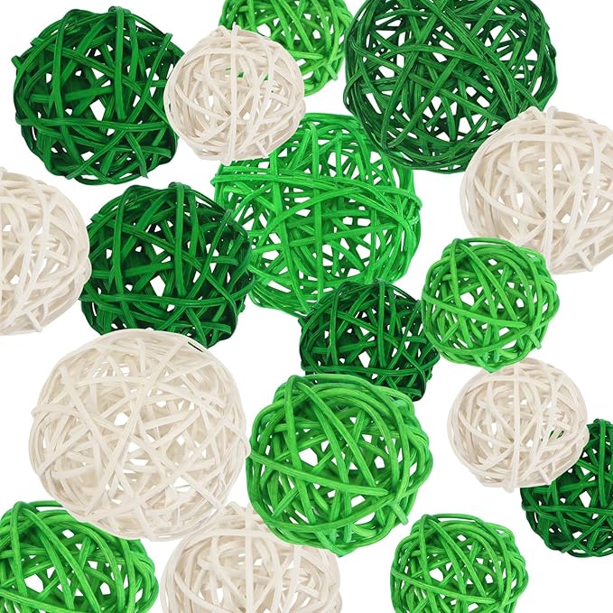 SANNIX 16 Pcs St Patricks Day Vase Filler Wicker Rattan Orbs Decorative Balls for Bowls, St. Patrick's Day Green Rattan Balls Decor for Green Spring Home Decorations