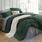Bedsure King Size Comforter Set - 7 Pieces Reversible Forest Green Bedding, King Size Bed Set for All Seasons, Bed in a Bag with Down Alternative Comforter, Sheets, Pillowcases & Shams