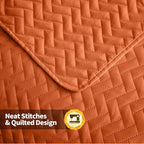 Maple&Stone Quilt Set Queen Size, Burnt Orange Lightweight Bedspread Ultrasonic Chevron Pattern Light Coverlet for All Season Comforter Bedding Decor - 3 Piece Queen Bed Cover Sets