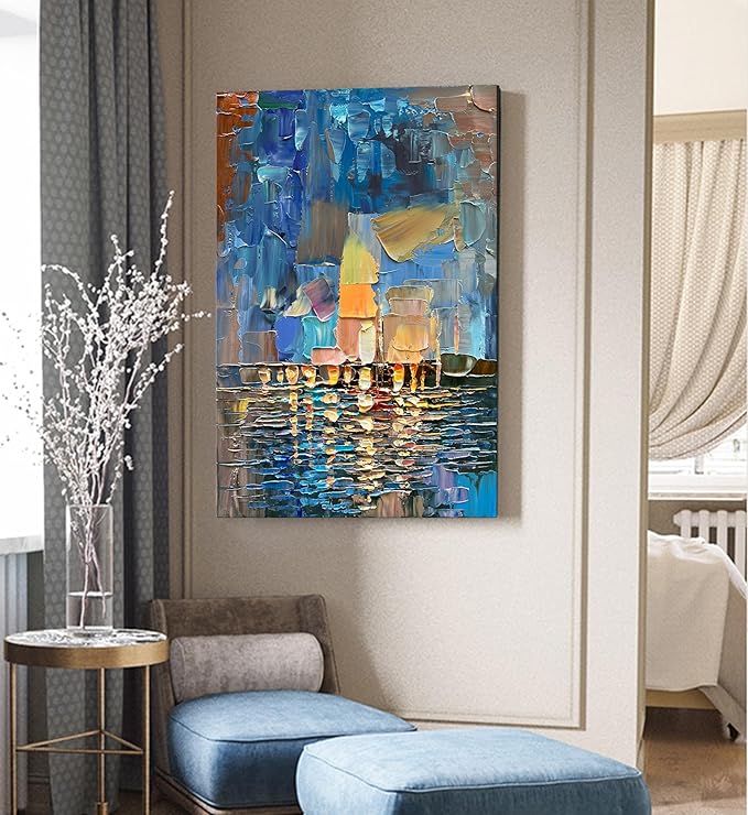 Art Hand-Painted Abstract Landscape Oil Painting Sea Landscape Modern Abstract Art Home Wall Decoration 40x28 Inches