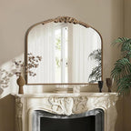 Besdomus Large Gold Vintage Mirror: 29"x 36" French Baroque Bathroom Mirror - Traditional Ornate Antique Arched Mirrors for Wall/Dresser/Mantel/Bedroom/Entryway/Hallway - Home Decor for Living Room