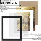KTKDE 12x15 Picture Frame,Display Pictures 9 x12 with Mat or 12x15 Without, Tempered Glass,15 by 12 Black Wooden Frame Wall Gallery Poster Frame best gift