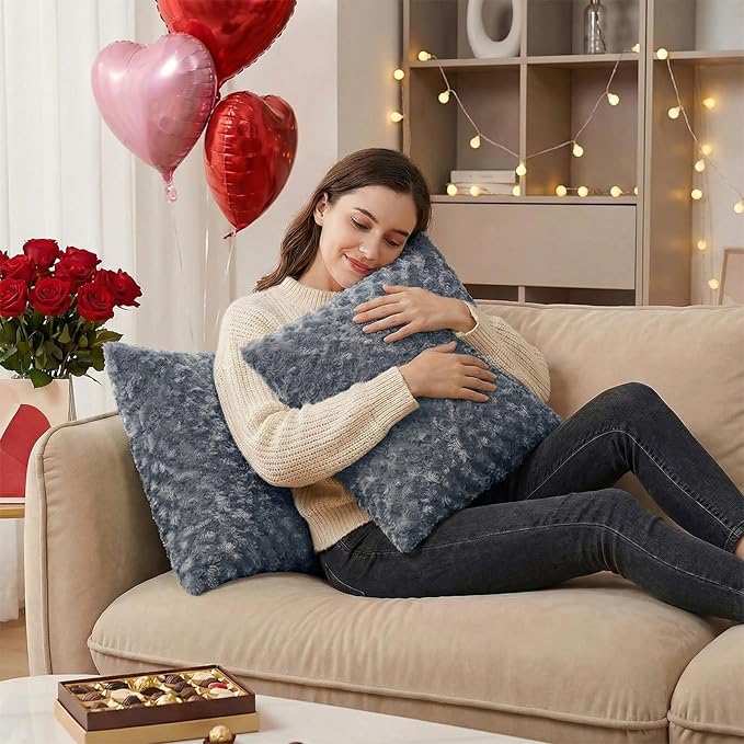 FUTEI Grey Decorative Throw Pillow Covers 24x24 Inch Set of 2,Soft Solid Rose Swirl Textured European Cushion Case,Valentine's Day Decor for Couch Living Room