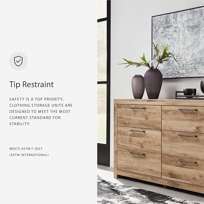 Signature Design by Ashley Hyanna Mid-Century Modern 6 Drawer Dresser, Light Brown & Beige