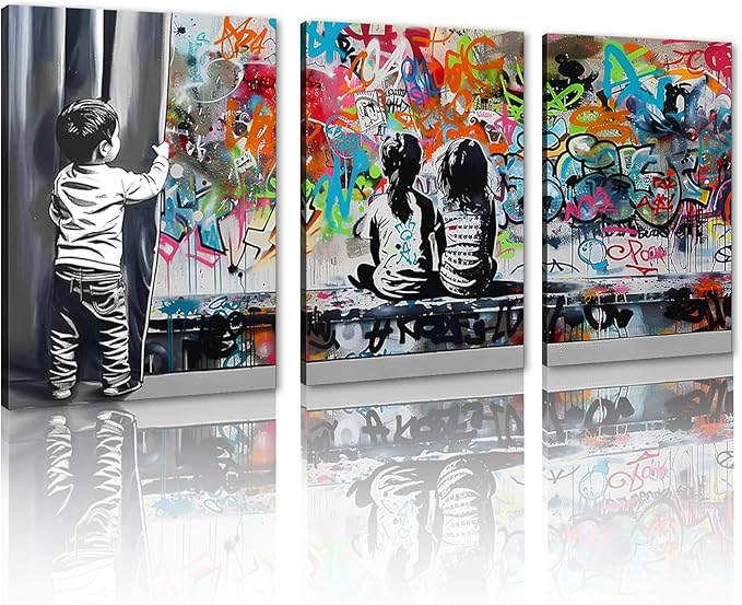 Novatique Banksy Canvas Wall Art Colorful Pop Art Wall Decor Graffiti Art Painting Street Picture Canvas Print for Living Room Bedroom,20" x 28" x 3pcs