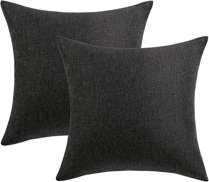 MIULEE Pack of 2 Decorative Outdoor Solid Waterproof Throw Pillow Covers Faux Linen Garden Farmhouse Cushion Cases for Halloween Patio Tent Balcony Couch Sofa 12x12 Inch Black