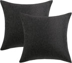 MIULEE Pack of 2 Decorative Outdoor Solid Waterproof Throw Pillow Covers Faux Linen Garden Farmhouse Cushion Cases for Halloween Patio Tent Balcony Couch Sofa 12x12 Inch Black