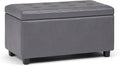 SIMPLIHOME Cosmopolitan Storage Ottoman - 34 inch Wide Upholstered Vegan Leather Rectangle Storage Ottoman Bench in Stone Grey, Transitional Tufted Ottoman for Living Room or Entryway with Lift-Up Lid