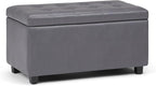 SIMPLIHOME Cosmopolitan Storage Ottoman - 34 inch Wide Upholstered Vegan Leather Rectangle Storage Ottoman Bench in Stone Grey, Transitional Tufted Ottoman for Living Room or Entryway with Lift-Up Lid