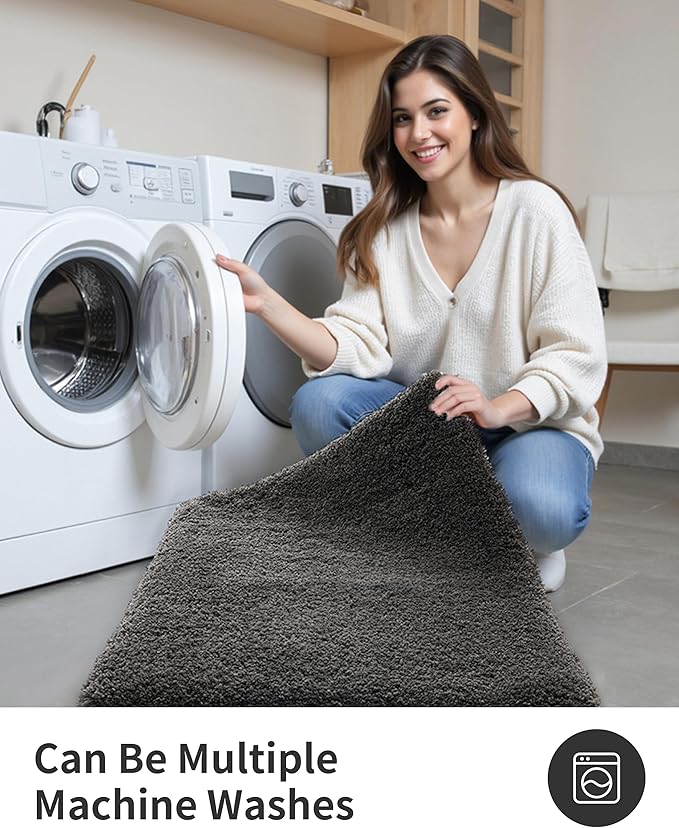 ILANGO Dark Gray Bathroom Rugs 48" × 24" Non Slip & Super Absorbent Extra Thick Soft, Washable Bath Mat for Floor, Microfiber Plush Shaggy Bath Rug with Rubber for Bathtub Shower Room Sink