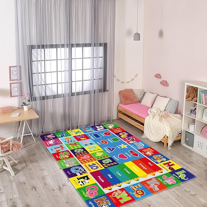 Kids Rug for Playroom, ABC Play Mat Educational Rugs, Soft Non-Slip Rug Toddler Baby Play Mat, Alphabet Carpet for Boy Girl Bedroom
