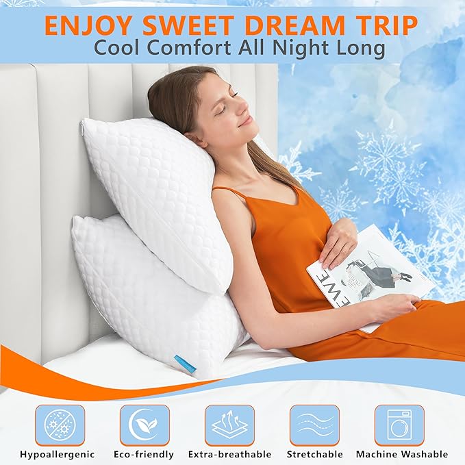 Cooling Memory Foam Pillows Firm and Soft, Queen Size 1 Pack, Original Adjustable Pillows for Side, Back or Stomach Sleepers with Removable Washable Cover