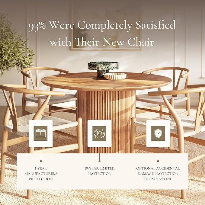 POLY & BARK Weave Dining Chairs – Mid-Century Modern Wishbone Dining Chairs with Arms, Solid Wood Frame, Indoor Use – Natural – Set of 2 - Ideal for Dining Room, Kitchen or Stylish Accent Setting