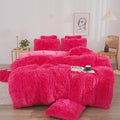 XeGe Plush Shaggy Duvet Cover Set, Luxury Ultra Soft Fluffy Faux Fur Bedding Sets 3 Pieces Velvet(1 Fuzzy Furry Comforter Cover + 2 Faux Fur Pillow Cases), Zipper Closure (Queen, Hot Pink)