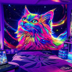 NYZE Cat Tapestry for Bedroom, Music Wall Tapestry, Party Decor Glow in the Dark Room Decor Tapestries, Cool Galaxy Planet Wall Hanging, Wall Hanging for Room Dorm 59in×51in