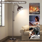 PARTPHONER Industrial Floor Lamp Adjustable, Rustic Farmhouse Reading Lamp in Aged Brown Finish Modern Standing Lamp with Remote Control Metal Shade for Living Room Bedroom Study Room Office Hotel