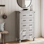 LINSY HOME Farmhouse 5 Drawer Dresser for Bedroom, 46” Tall Rustic Wood Chest with Deep Drawers, Modern Dressers with Spacious Storage and Metal Handles for Closet, Living Room, Hallway, Wash Grey