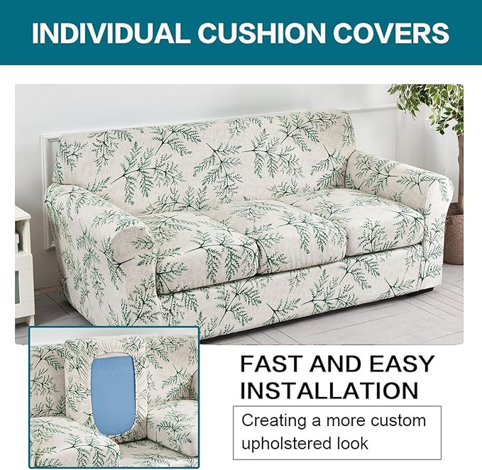 KRFOONN 4 Piece Stretch Sofa Couch Covers for 3 Cushion Couches Printed Sofa Slipcover with 3 Separate Seat Cushion Covers Washable Sofa Slip Covers Furniture Protector for Pets Kids (Large, 30)