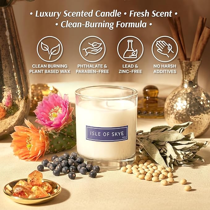 RŌM Luxury Scented Candles for Home, Isle of Skye - Soy Wax 9oz, Jar Soy Candles for Home Scented Aromatherapy, Christmas Gift for Women, 60 Hours Burn Time