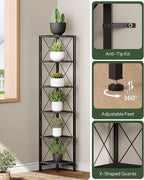 6-Tier Corner Shelf, Corner Bookcase, 66.9" Tall Vertical Display Rack, Plant Stand, Open Storage Shelf, for Living Room, Bedroom, Study, Kitchen, Black TCJ13BB