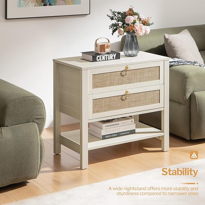 SICOTAS Nightstands Set of 2 for Bedroom, Bedside Tables with Drawer & Open Shelf, Modern Boho Nightstand Set for Master Bedroom