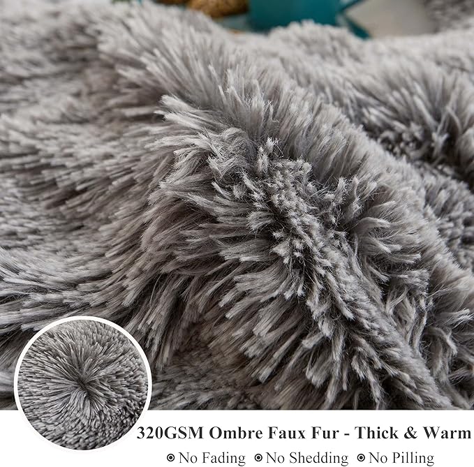 XeGe Plush Shaggy Duvet Cover Set, Luxury Ultra Soft Velvet Fluffy Bedding Sets 2 Pieces(1 Faux Fur Furry Comforter Cover + 1 Fuzzy Faux Fur Pillow Case), Zipper Closure (Twin, Light Gray Ombre)