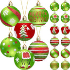 Christmas Tree Decorations Ornaments Set, 2.4 Inch 12PCS Christmas Balls Decor Grinchs Style, Glittering Shatterproof Hanging Bulbs Xmas Decorations for Indoor Home Office (Red Green)