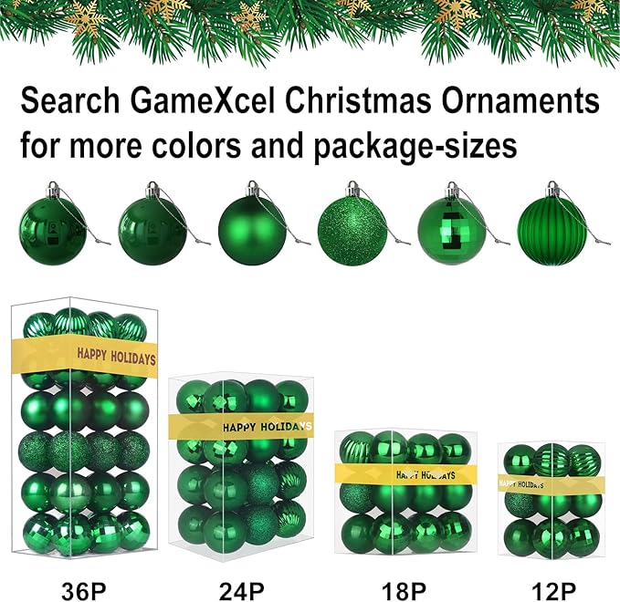 Emerald Green 3.2" Large Christmas Balls - Christmas Tree Decoration Ornaments Shatterproof Hanging Balls for Birthday Halloween Holiday Wedding Decorations Set of 18pcs