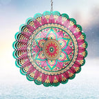 Mandala Manjusaka Wind Spinner - 12″ Stainless Steel Hanging Sculptures | 3D Kinetic Laser Cut Metal Art Decoration for Yard/Garden/Indoor, Creative Decor Gift