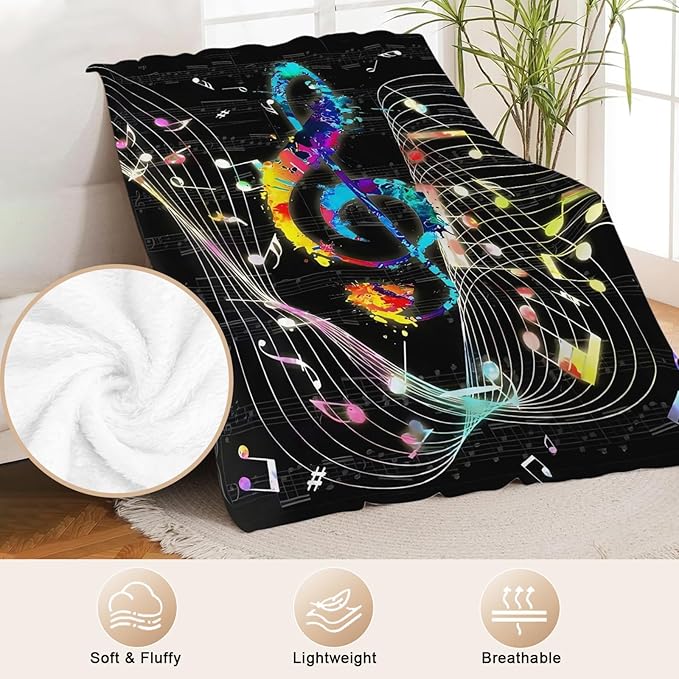 Music Blanket for Girls Women Music Notes Lovers Gifts for Boys Men Lightweight Fuzzy Throw Blanket Cozy Plush Flannel Fleece Blankets for Bed Decor 40"x50"