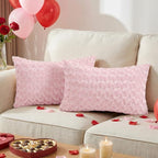 FUTEI Pink Decorative Throw Pillow Covers 12x20 Inch Set of 2,Soft Solid Rose Swirl Textured Lumbar Pillow Case,Valentine's Day Decor for Couch Living Room