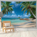 keowhsf Beach Summer Ocean Tapestry – Tropical Palm Trees Wall Hanging Decor with Blue Sky and Seaside Scenery, Nature Landscape Tapestry for Bedroom Living Room Dorm
