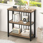 FOLUBAN Small Bookshelf and Bookcase, 3 Tier Open Book Shelf, Modern Metal and Wood Shelving Unit for Living Room Bedroom, Oak