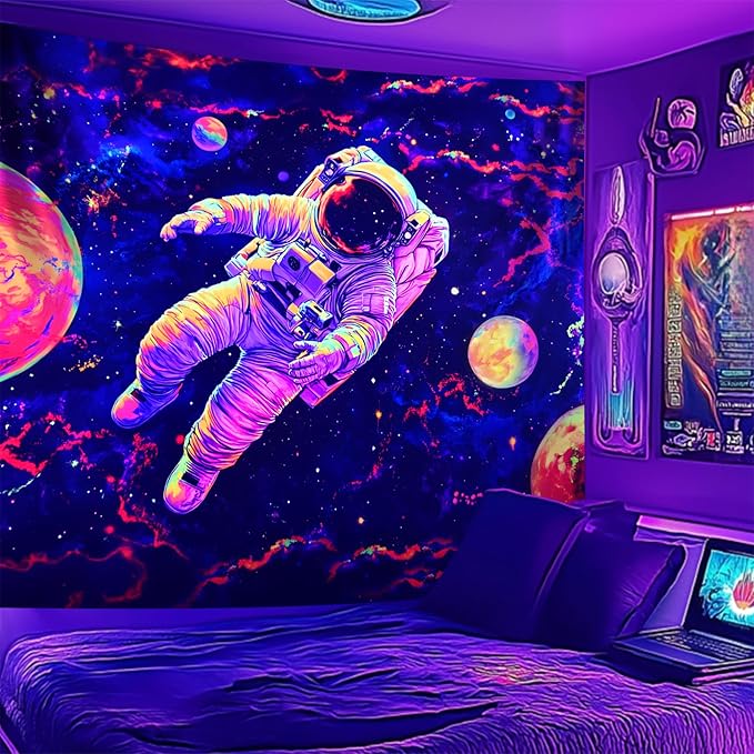 NYZE Astronaut Space Tapestry for Bedroom, Glow in the Dark Room Decor Wall Tapestries, Cool Galaxy Planet Wall Hanging, Wall Hanging for Men Guys Gamer Room Dorm Living Room 79in×59in