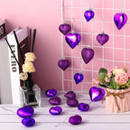Skylety 30 Pieces Valentine's Day Heart Ornaments, Heart Shaped Decorations Tree Hanging Baubles for Valentine Wedding Anniversary, 3 Styles 2 Size (Purple)