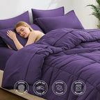 Love's cabin Twin Comforter Set Dark Purple, 5 Pieces Twin Bed in a Bag, All Season Bedding Sets with 1 Comforter, 1 Flat Sheet, 1 Fitted Sheet, 1 Pillowcase and 1 Pillow Sham