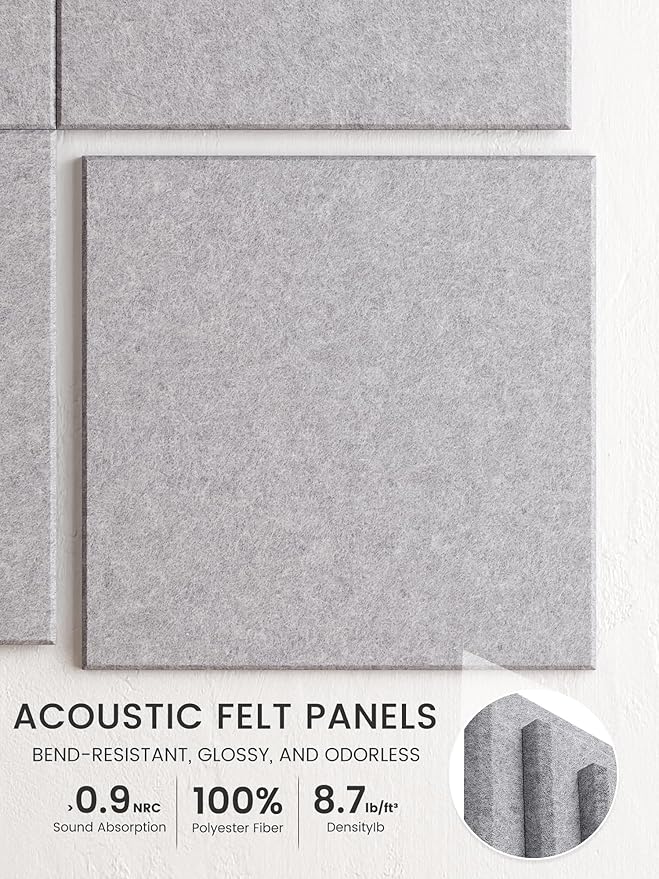 Bumusty Large Cork Board 48" x 36" Alternative - 12 Pack Felt Wall Tiles with 70 Safe Removable Adhesive Tabs, 30 Pushpins, Cork Boards for Walls Pin Board Bulletin Board Office Decor (Soft Gray)