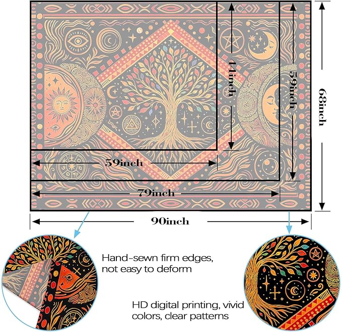 Lunerfex Tree of Life Sun Moon Stars Wall Tapestry, Cosmic Harmony Symbol Tapestries for Home Decor, Mystical Tapestry 90x70 Inch