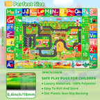 Kids Rug ABC Farm Play Mat for Toy Cars, 59"×39.4" Farm Life Road Traffic for Playroom Kids Car Road Rugs Village Map Play Mat Non-Slip Washable Play Rug for Toddlers Boys Room Playtime