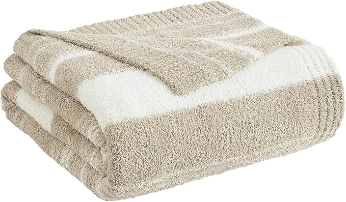 WRENGONGE Khaki Throw Blanket, 50x70 Soft Cozy Striped Throw Blankets for Couch, Sofa, Bed, Travel, Lightweight Fluffy Warm Plush Decorative Blankets for Women, Men Gift