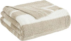 WRENGONGE Khaki Throw Blanket, 60x80 Soft Cozy Striped Throw Blankets for Couch, Sofa, Bed, Travel, Lightweight Fluffy Warm Plush Decorative Blankets for Women, Men Gift