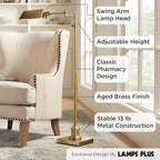 Regency Hill Jenson Traditional Farmhouse Metal Adjustable Pharmacy Floor Lamp Swing Arm 54" Tall Aged Brass Metal Shade Standing Pole Light for Living Room Reading House Bedroom Home Office