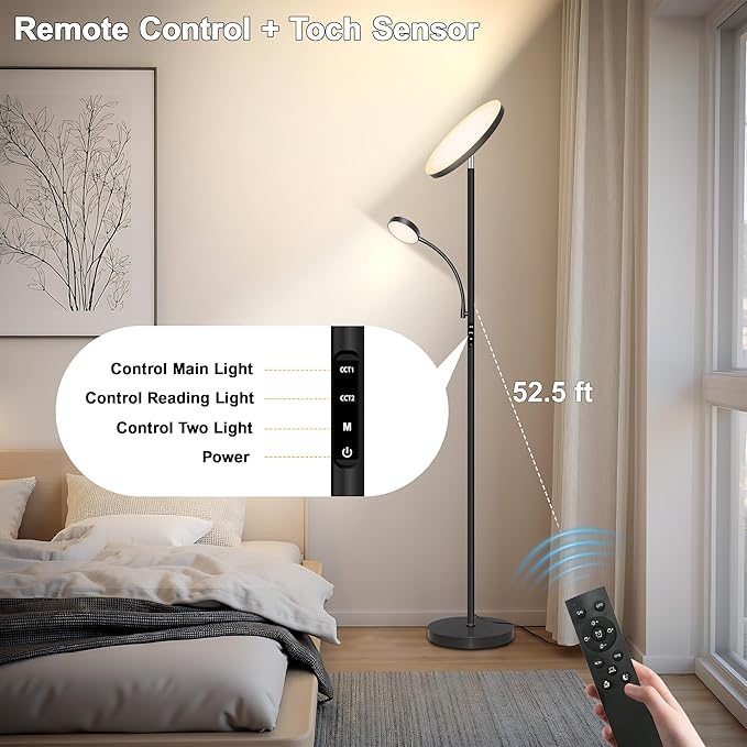 Floor Lamp-42W/4200LM Super Bright Floor Lamp,Dimmable 2-in-1 LED Floor Lamp for Bedroom,Torchiere Floor Lamps with Remote & Touch Control,69" Tall Standing Lamp for Living Room,Office,Reading