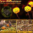 Halloween Decorations Outdoor 2 Pack Solar Lights, 12 LED Scary Pumpkin Swaying Firefly Lights with Spider & Bats for Outside Garden Yard Lawn Grave Cemetery Ghost Decor Party, Orange