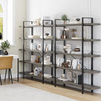 Heavy Duty 5-Tier Industrial Bookcase, 47" Wide Wood Bookshelf for Home Office, 120lbs Shelf Capacity, Rustic Shelving Display with Reinforced Horizontal Shelf for Living Room Bedroom,Grey
