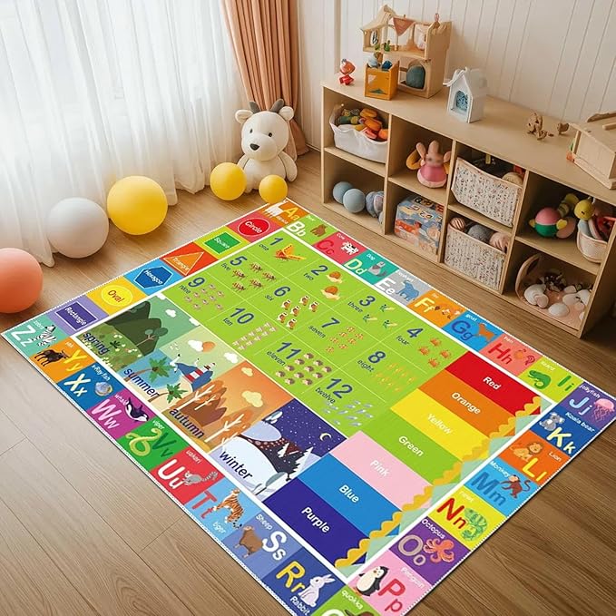 ABC Rug for Kids Playroom, Toddler Alphabet Mats Washable for Baby Area,Classroom,Play Room,Floor,Nursery(6×9FT)