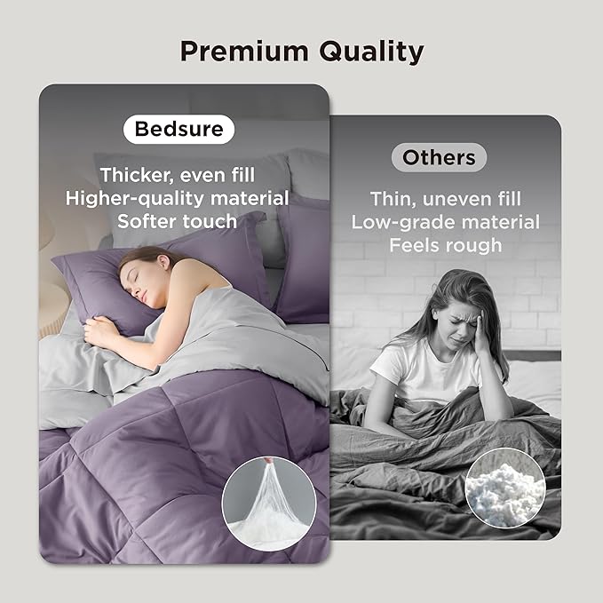 Bedsure Twin Comforter Set - 5 Pieces Reversible Grayish Purple Bedding, Twin Size Bed Set for All Seasons, Bed in a Bag with Down Alternative Comforter, Sheets, Pillowcase & Sham
