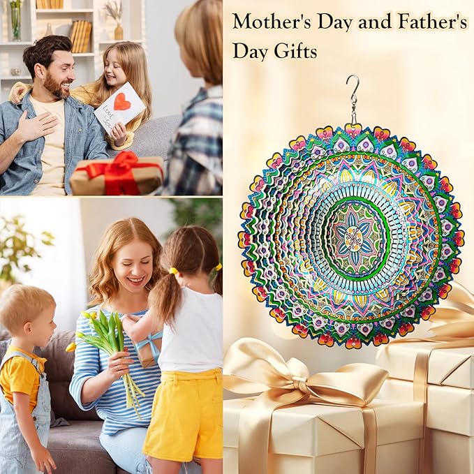 Mandala Rich Love Wind Spinner - 3D Kinetic Wind Spinners | 12″ Laser Cut Stainless Steel Hanging Sculpture & Catcher for Outdoor Garden Yard Decor | Mandala Gifts for Mom, Dad, Women, Men