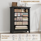 GarveeHome 5 Dresser for Bedroom, 41.3 in Tall Vertical Drawer Dresser with Large Storage, Freestanding Wooden Closet Chest for Bedroom, Living Room, Black